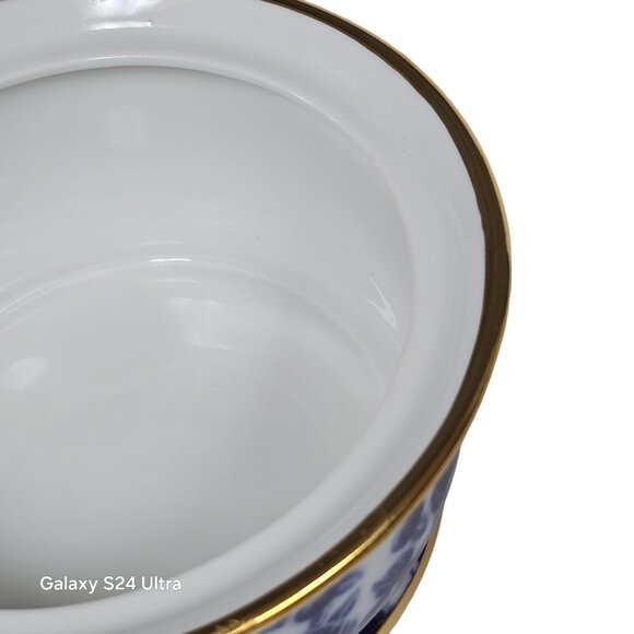 Vintage Royal Danube Calico Flow Cobalt Blue Roses Sugar Bowl Candy Dish w/ Lid - Picture 7 of 12